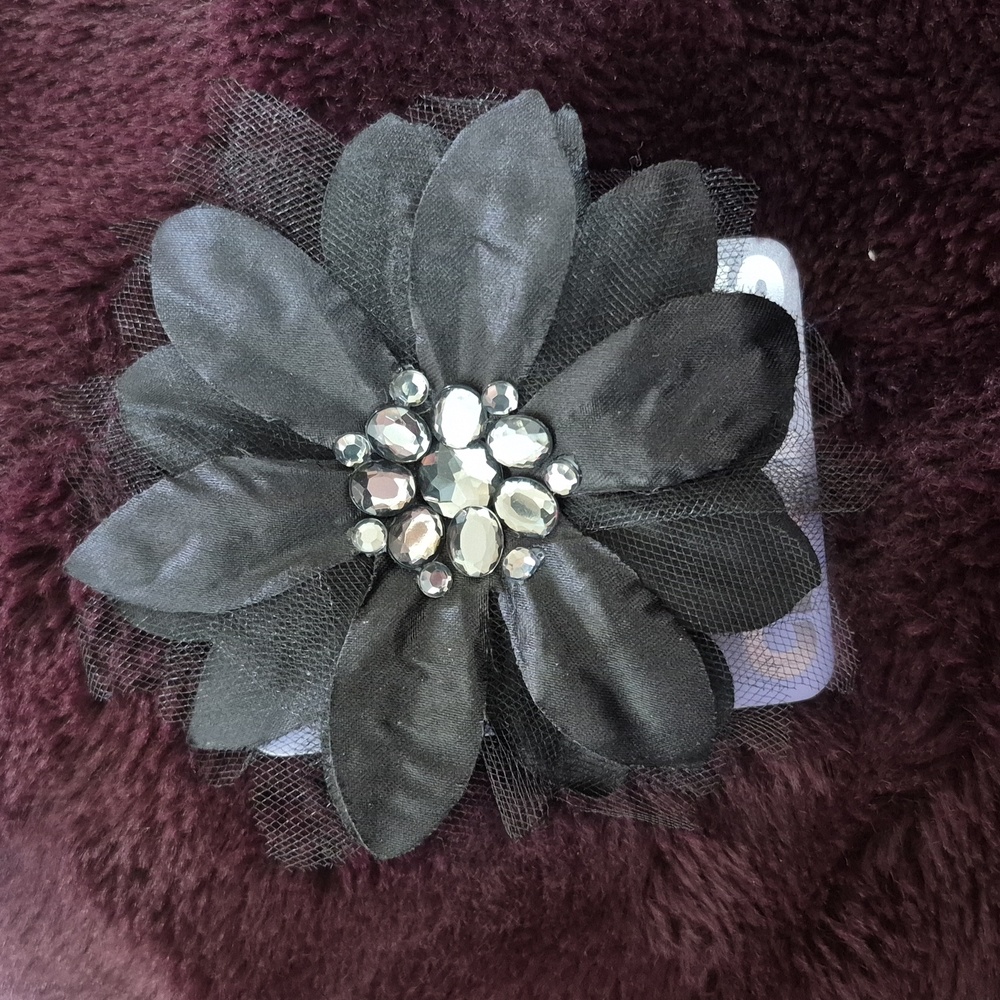 Black Floral Brooch/Hair Clip with Rhinestones From Claire's, New With Tags